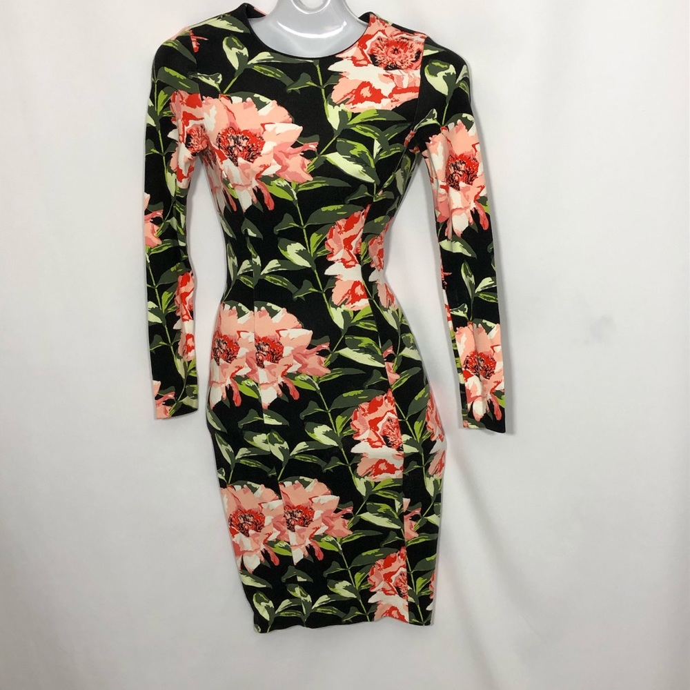 H&M body con floral short midi dress back zipper